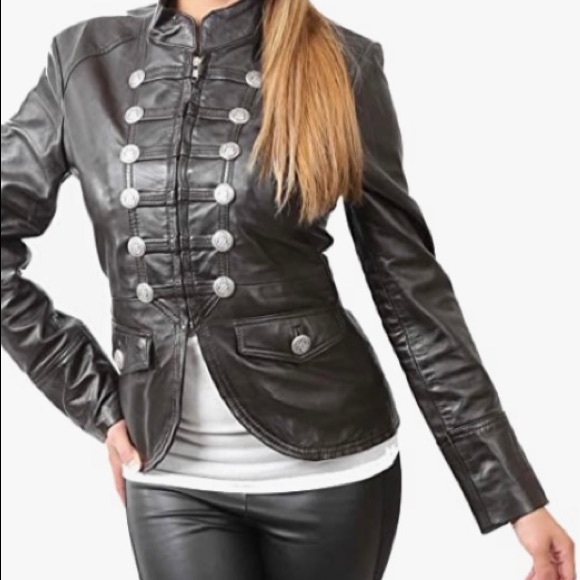 Military style genuine leather jacket - Picture 1 of 6